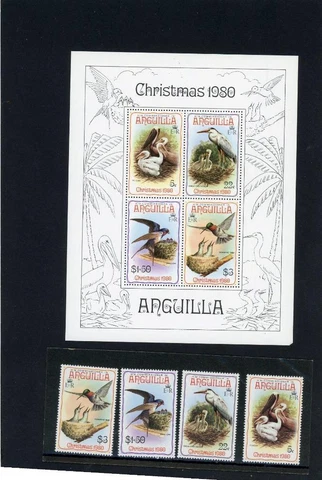 Anguilla 1980 Birds  Scott# 398-401a Mint NH Cover