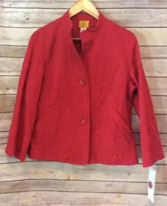 Ruby Rd. Women's NEW Red Textured Button Front 3/4 Sleeve Blazer, Size 8. - Picture 1 of 5