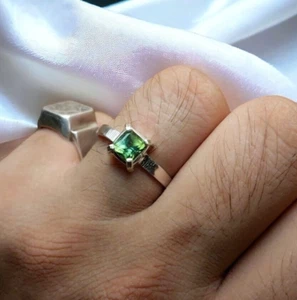 Natural Green Tourmaline Silver 925 Ring Mens Womens Unisex Tourmaline Gift Band - Picture 1 of 4