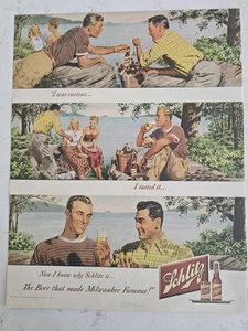 1948 Schlitz Beer made Milwaukee famous Drinking by lake vintage ad - Picture 1 of 1