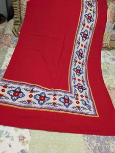 Vintage Rectangular 52 X 92 Red Blue Multicolor Floral Cotton Tablecloth - Picture 1 of 5