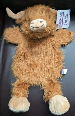 Multipet 17" Highland Cow Flat Dog Toy w/Squeaker & Crinkle Body, Brown, New - Image 1 of 4