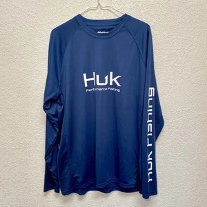 Huk Performance Fishing Shirt Men’s L Blue Pursuit Vented Long Sleeve Tee Shirt - Picture 1 of 9
