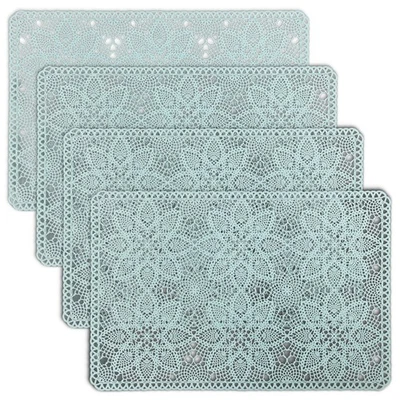 Solid Rigid Lace Vinyl Placemats (Blue Turquoise), Set of 4 - Image 1 of 4