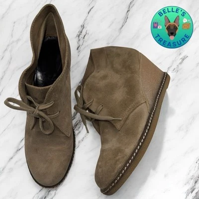 J.Crew MacAlister 女式靴子 8 棕色皮革系带楔形短靴 28671 — 第 1/4 张图片