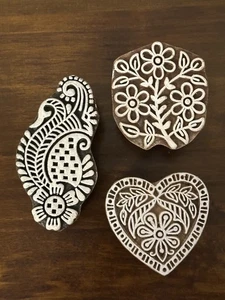 Set of 3 Shapes various Design Printing Block Wooden Stamp New WBS 36 - Picture 1 of 5