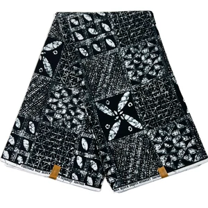 Afrikanischer Stoff Druck 100% Baumwolle Ankara 6 Yards Schwarz Weiß Nähmaterial - Bild 1 von 10