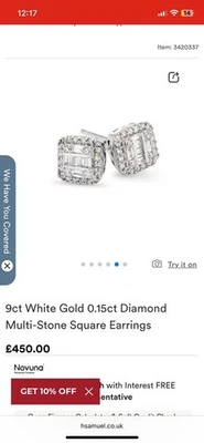 Pendientes de oro blanco de 9 quilates con 0,15 diamantes creados en laboratorio con racimo con sello 375 Foto 1 de 3