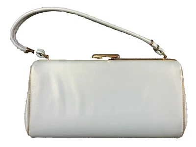 Bonito bolso de mano de cuero sintético azul BMA Creations de colección años 60 con cierre de bisagra de resorte Foto 1 de 4