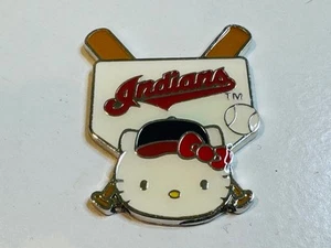 Old Vintage Cleveland Indians Lapel Pin Hello Kitty Crossed Baseball Bats Home - Picture 1 of 2