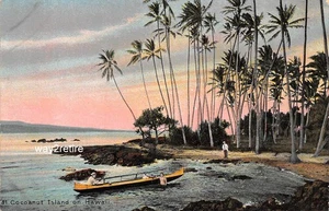 Cartolina HI Coconut Island Hilo Bay canoa cartolina postale privata Hawaii - Foto 1 di 2