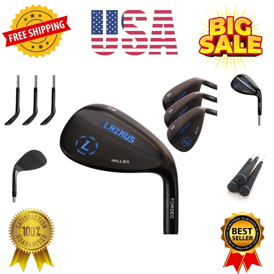 Lazrus Premium Forged Golf Wedge Set for Men - 52 56 60 Black Right Handed