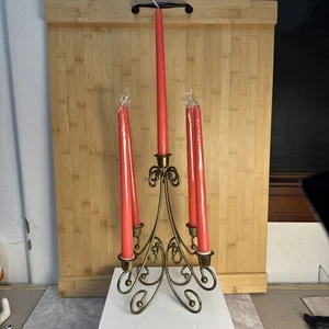 5 Candlestick Brass Tabletop Candelabra 12” Scroll Design Decor - Picture 1 of 6