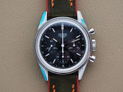 Heuer Carrera 1964 CS3111 reedición cronógrafo esfera negra 35,5 mm pegado Foto 1 de 4