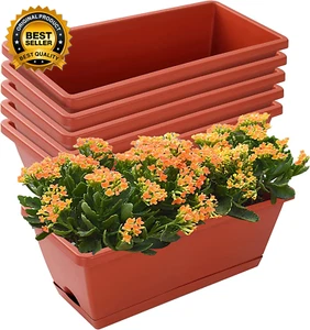 Window Box Planter, 7 Pack Plastic Vegetable Flower Planters Boxes 17 Inches Rec - Picture 1 of 12