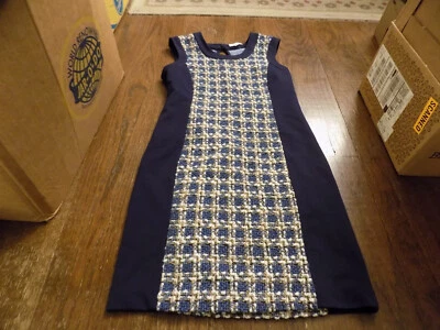 Vestido JADE MELODY TAM talla XS azul marino tostado tweed a cuadros sin mangas estilo adelgazante usado en excelente estado Foto 1 de 4