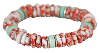 Akola Egypt Glass Bone Beaded Stretch Bracelet Red White Light Blue - Image 1 of 4