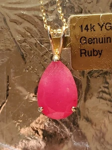 Ruby Pear Cut Pendant 14kt Solid Yellow Gold - Picture 1 of 12