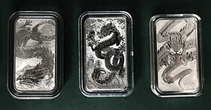 3 Perth Mint 2023 2024 2025 1oz 9999 Silver Australian Dragon Bar Coins - Picture 1 of 4
