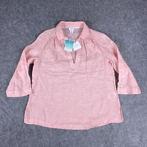 Sigrid Olsen Top Womens Large Pink Linen Popover 3/4 Sleeve Collared Lagenlook - Picture 1 of 11