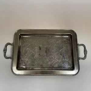 Rectangle Silverplate Tray with Handles Footed 17" x 9 3/4" x 1 5/8" high - Picture 1 of 9