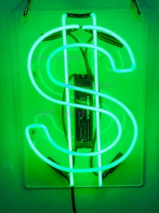 US Dollar Neon Sign Light Beer Bar Pub Wall Hanging Handcraft Visual Art 14"x7" - Picture 1 of 1