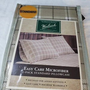 2 New Woolrich Standard Pillow Case Set Tan Brown Plaid Winter Microfiber NWT - Picture 1 of 11