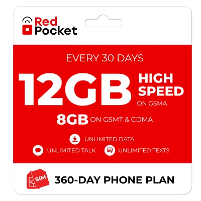 $18.33/Mo RedPocket Prepaid Plan: UnImtd Everything, GSMA 12GB(GSMT & CDMA 8GB) - Image 1 of 4