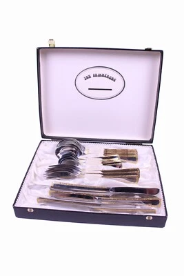 24 tlg. BMF Besteck-Set Gabel Messer Esslöffel Kaffeelöffel Teilvergoldet + Etui - Bild 1 von 4