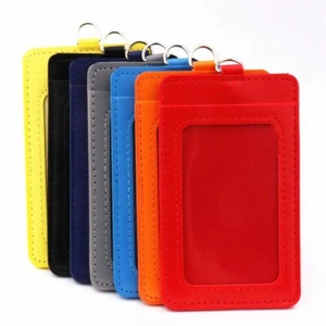 ID Badge Card Holder Pu Leather Double Card Sleeve Case Card Holder Accessories - Picture 1 of 30