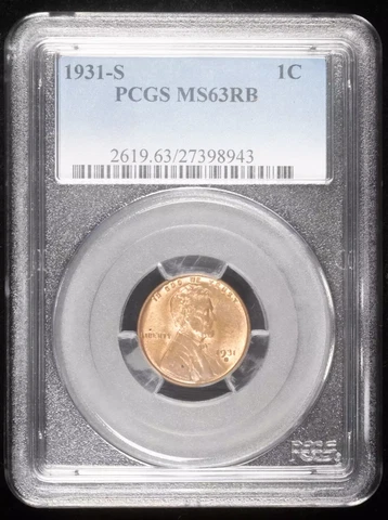 1931 S Small Cents Lincoln, Wheat Ears Reverse PCGS MS-63 RB Cover