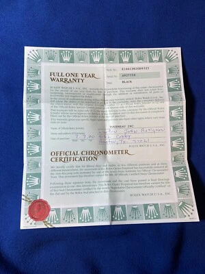 Rolex Certificato Garanzia Per Un Seriale Submariner 16613 - Immagine 1 di 4