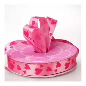 5/8" Wide Hot Pink Hearts On Pink Satin Ribbon - 25 Yards (4968202) - Picture 1 of 1