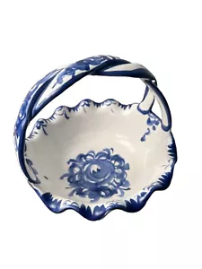 Vintage, Blue and White Floral Basket, Handpainted Portugal - Picture 1 of 10
