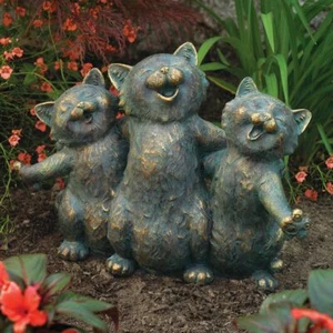 Weathered Verdigris Style Singing Kitten Trio Outdoor Garden Statue - Picture 1 of 1