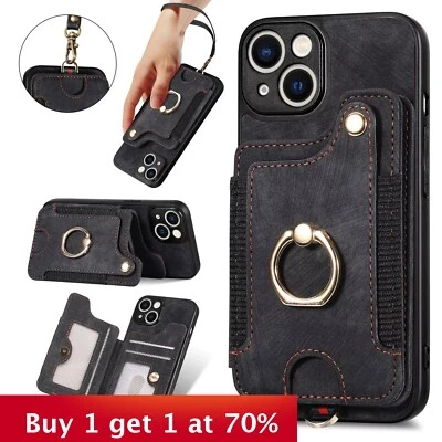 Ring Lanyard Card Magnetic Wallet Case For iPhone 16 15 Pro Max 14 13 12 11 XR - Image 1 of 4