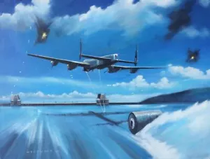 ORIGINAL WW2 AVIATION ART PAINTING DAM BUSTER 617 SQUADRON AVRO LANCASTER WWII - Picture 1 of 7