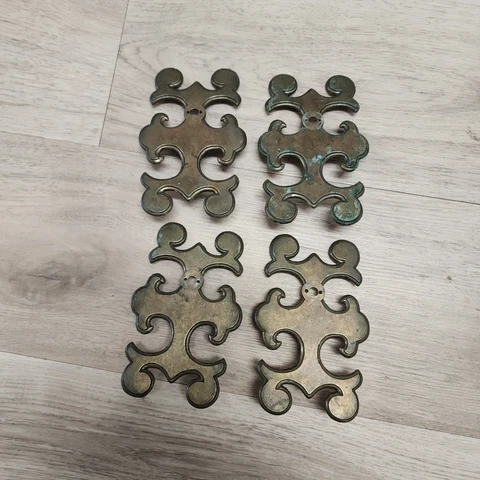 4 Vintage Brass Back Plates Hardware for Drawer Drop Pulls Replacement Salvage Cover