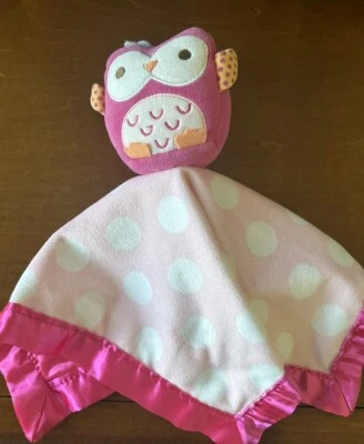 Manta de seguridad de felpa Circo Pink Owl Lovey blanco lunares borde satinado Foto 1 de 4
