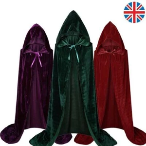 Adult Velvet Hooded Robe Cloak Cape Long Halloween Vampire Costume Fancy Dress - Picture 1 of 16