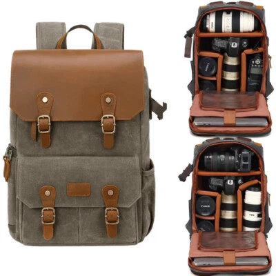 Canvas DSLR Camera Backpack Bag Rucksack For 15'' Laptop Canon Nikon Sony Drone - Image 1 of 4