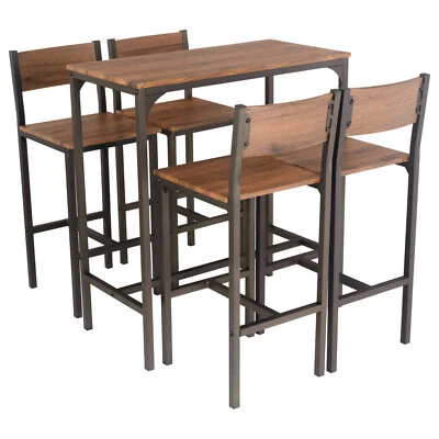 YELLOO SET TAVOLO BAR E 4 SGABELLI Arredamento Salotto Cucina Noce Marrone Mod. VENICE
