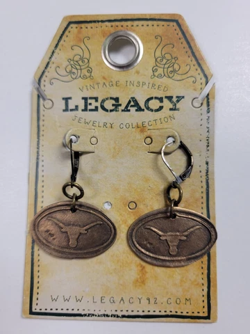 Texas Longhorns Oval Vintage Antique Bronze Earrings Dangle Legacy Cover