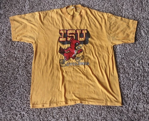 Vtg Iowa State Cyclones T-Shirt Single Stitch Screenprint ISU Cy Logo Large Cover