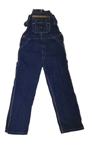 John Deere VTG Men 38 x 30 Dark Blue Denim Jean Bib Overalls Carpenter Loop Work - Picture 1 of 9
