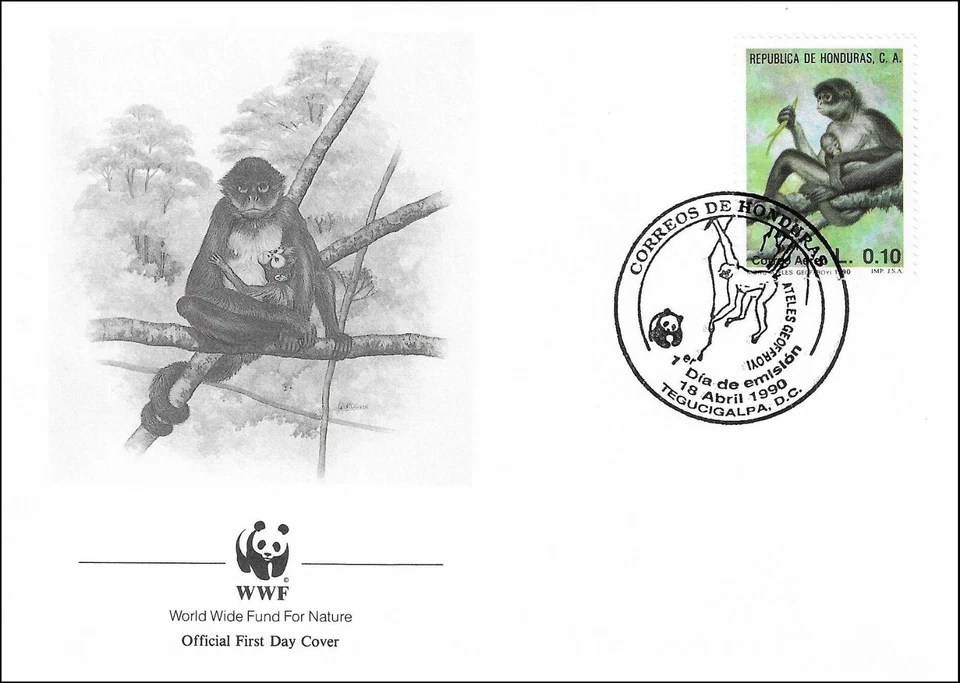 Golden-Mantled Honduras Mantled Monkey With Baby Wildlife Nature FDC Cover 1990 - Image 1 of 1
