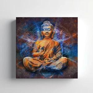Colourful Buddha In A Lotus Pose Canvas Print Wall Art, Home Decor Wall Hanging - Picture 1 of 12