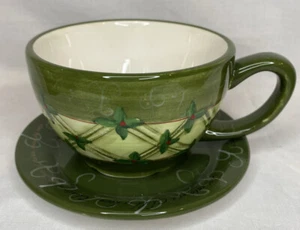 Green Ceramic Christmas Teacup and Saucer by DaySpring 2005 - Picture 1 of 5