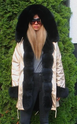 100% Real Ranch Arctic Fox Fur Parka Hood Coat Outwear Fashion S/M - Image 1 of 4