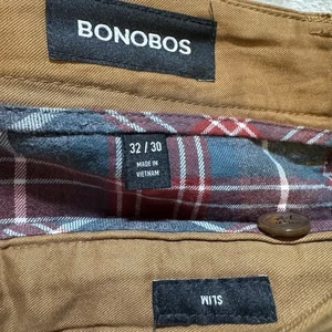 Pantalones chinos Bonobos para hombre forrados de franela calce ajustado 32x30 marrón preppy - Imagen 1 de 7